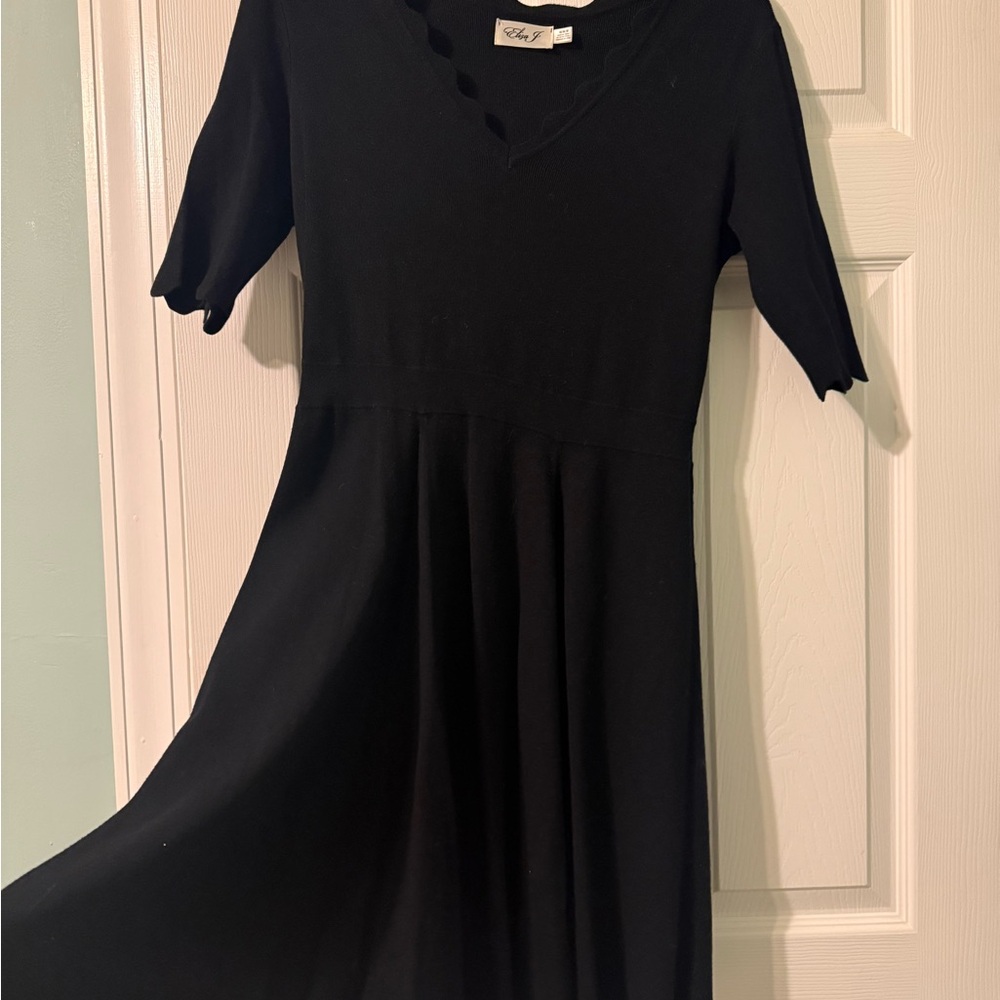 Eliza J cotton Black Dress with Scalloped trim